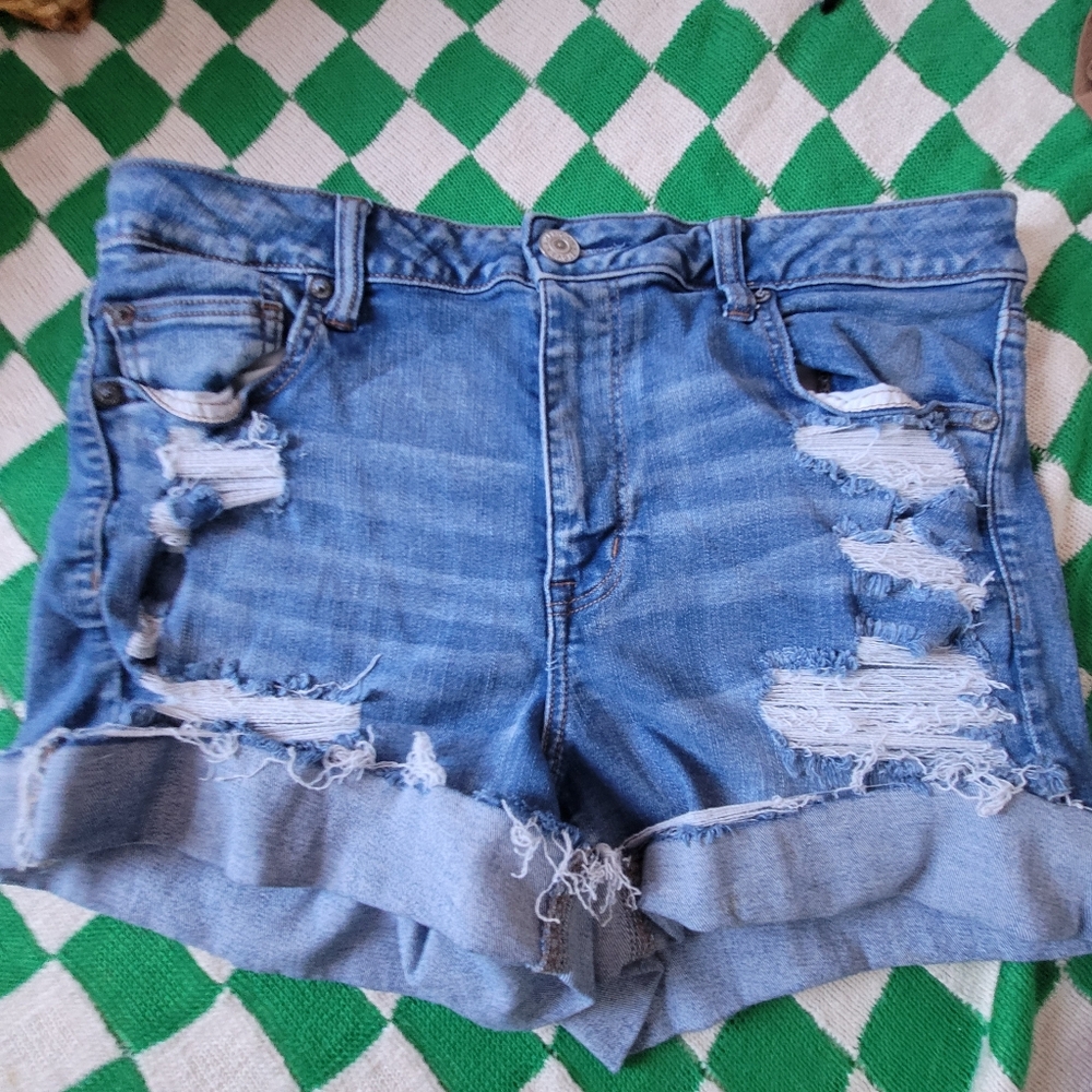 American Eagle Outfitters Distressed Ripped Blue Jean Shorts Size 14